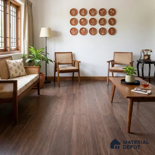 Sri Lankan Walnut Crystal Finish Vinyl Flooring | VF 00154 | 3 ft x 6 Inch - 2 mm | UV Coated Suitable For Bedroom, Office & Indoor Sports Area