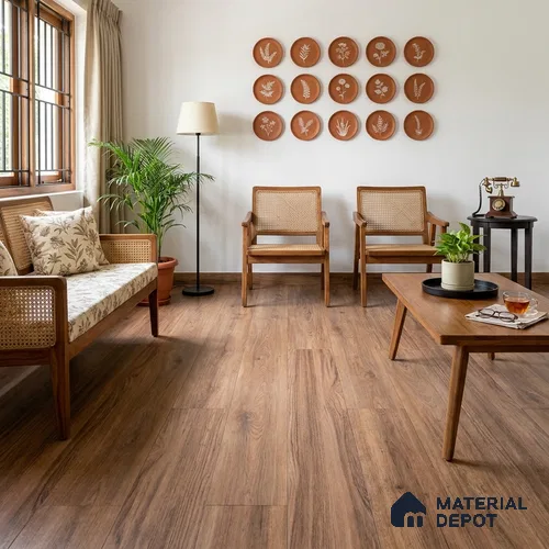 Burma Teak Crystal Finish Vinyl Flooring | VF 00156 | 3 ft x 6 Inch - 2 mm | UV Coated Suitable For Bedroom, Office & Indoor Sports Area