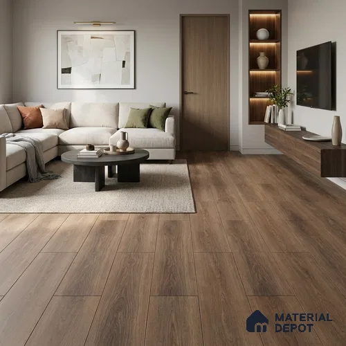 HDF Laminate Wood Floor 4 ft x 7.7 inch - 8 mm | LF 00248 | 10-Year Residential Warranty | AC4 Grade | Wax Coated & Unilin Patented Locking | Suitable For Living Room, Bedroom & Office