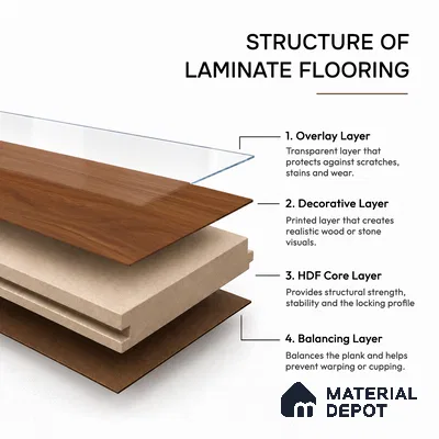 HDF Laminate Wood Floor 4 ft x 7.7 inch - 8 mm | LF 00251 | 10-Year Residential Warranty | AC4 Grade | Wax Coated & Unilin Patented Locking | Suitable For Living Room, Bedroom & Office