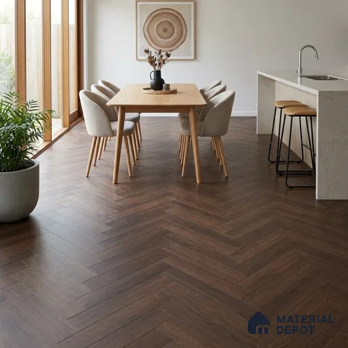 HDF Herringbone Laminate Wood Floor 2 ft x 4 inch - 8 mm | LF 00294 | 10-Year Residential Warranty AC4 Grade | Single Click Lock DIY Installation | Suitable For Living Room, Bedroom & Office