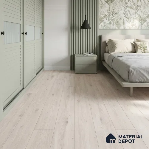 White Oiled Oak Laminate Wood Floor 4.13 ft x 7.55 inch - 8 mm | LF 00352 B | Unilin Patented Locking | AC4 Grade 25-Year Residential Warranty | Suitable For Living Room, Bedroom & Office