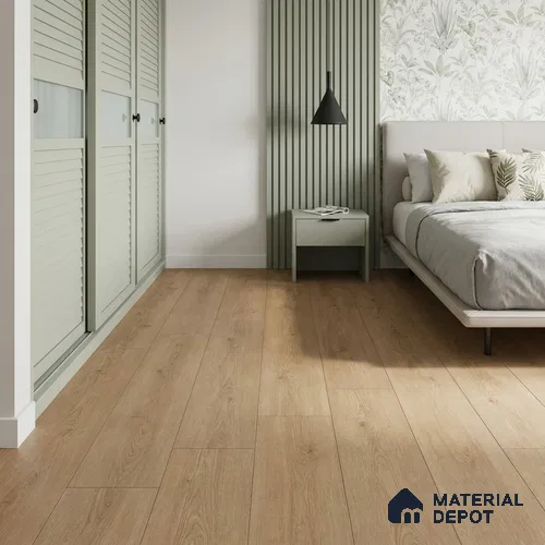 Natural Varnished Oak Laminate Wood Floor 4.13 ft x 7.55 inch - 8 mm | LF 00352 C | Unilin Patented Locking | AC4 Grade 25-Year Residential Warranty | Suitable For Living Room, Bedroom & Office