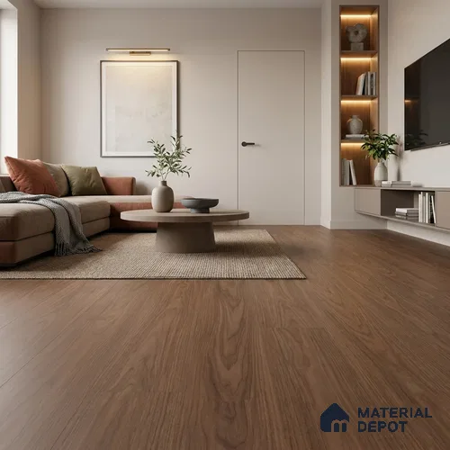 Tuscan Walnut Suede Finish Hybrid Vinyl Flooring | VF 00164 C | 4 ft x 7.2 Inch - 3 mm | Suitable For Bedroom, Office & Indoor Sports Area