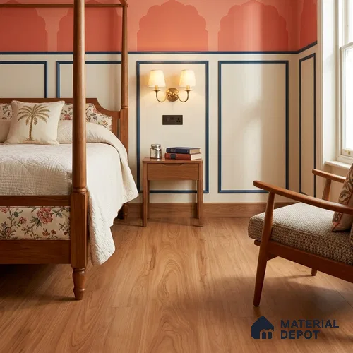 Caramel Wood Suede Finish Hybrid Vinyl Flooring | VF 00164 E | 4 ft x 7.2 Inch - 3 mm | Suitable For Bedroom, Office & Indoor Sports Area
