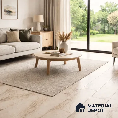 Calcatta Marble Suede Finish Hybrid Vinyl Flooring | VF 00164 L | 3 ft x 1 ft - 3 mm | Suitable For Bedroom, Office & Indoor Sports Area