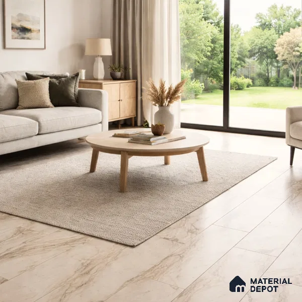 Calcatta Marble Suede Finish Hybrid Vinyl Flooring | VF 00164 L | 3 ft x 1 ft - 3 mm | Suitable For Bedroom, Office & Indoor Sports Area