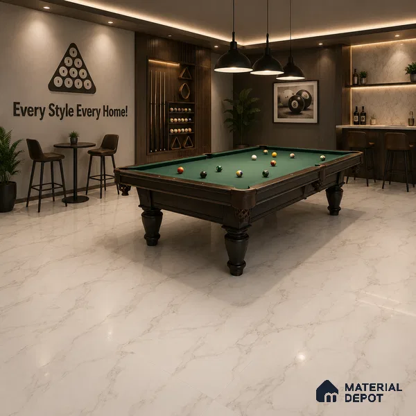 Calcatta Marble Suede Finish Hybrid Vinyl Flooring | VF 00164 L | 3 ft x 1 ft - 3 mm | Suitable For Bedroom, Office & Indoor Sports Area