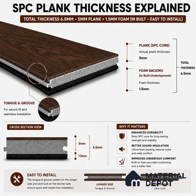 Malibu Dark Wood Look 4 ft x 7.2 inch - 6.5 mm SPC Flooring | SP 00072 | 10-Year Residential Warranty Click-Lock DIY Installation | Suitable For Kitchen, Living Room & Bedroom