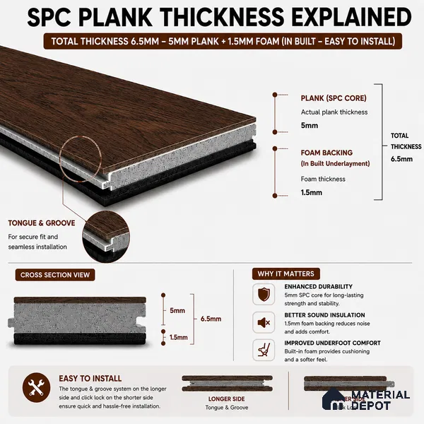 Malibu Dark Wood Look 4 ft x 7.2 inch - 6.5 mm SPC Flooring | SP 00072 | 10-Year Residential Warranty Click-Lock DIY Installation | Suitable For Kitchen, Living Room & Bedroom