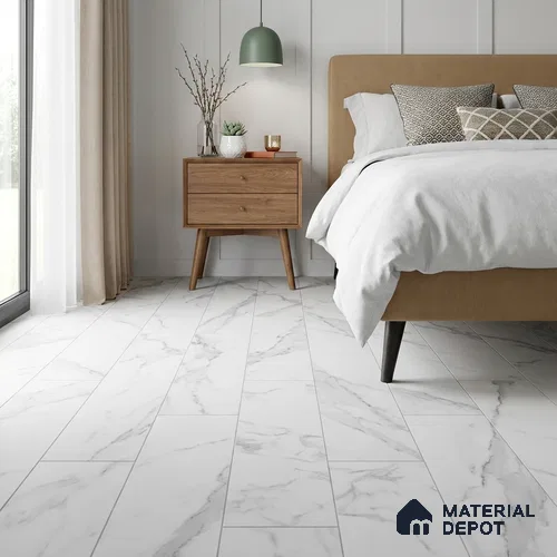 Tumbled Carrara Marble Look 4 ft x 7.2 inch - 6.5 mm SPC Flooring | SP 00066 | 10-Year Residential Warranty Click-Lock DIY Installation | Suitable For Kitchen, Living Room & Bedroom