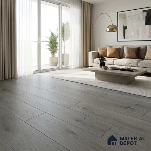 HDF Embossed Laminate Wood Floor AC4 Class 32 Grade Impulse Mountain Grey LF 00303 G 48 x 8 inch (1215x195 mm) - 8 mm | Embossed Natural Wood Surface | Square Edge | Arc Click Locking System with Moisture Resistant Yellow HDF Board | 7-10 Years Warranty