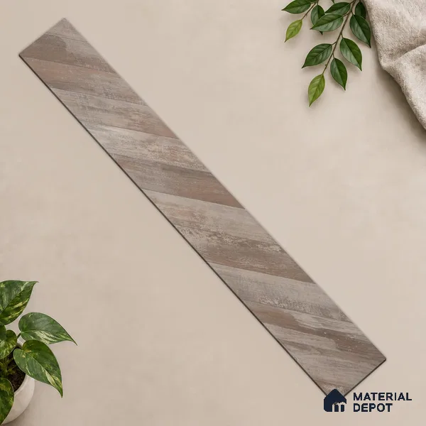HDF Fish Bone Laminate Wood Floor AC5 Class 33 Grade Chevron Oak Rustic LF 00302 E 48 x 12 inch (1220x300 mm) - 8 mm | Natural Wood Grain Surface | V Groove | Unilin Click Locking System Unilin Click Locking System with Moisture Resistant Yellow Backing | European Designs | 12-15 Years Warranty