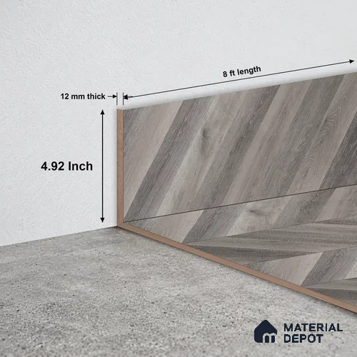 MDF Skirting Chevron PM 00449 J | 8 ft x 5 inch x 12 mm | Compatible for Laminate Wood Floor LF 00302 | Clean Edge Cover for Floor-Wall Gap