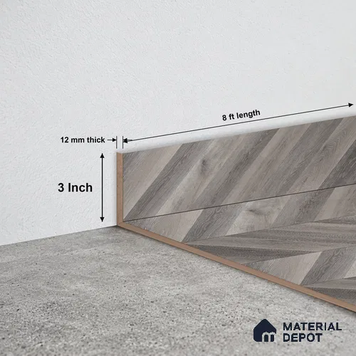 MDF Skirting TF 00467 E | 8 ft x 3 Inch | Compatible for Laminate Wood Floor LF 00302 | Clean Edge Cover for Floor-Wall Gap