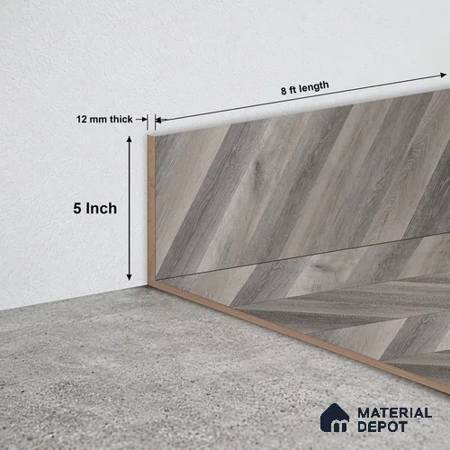 MDF Skirting TF 00467 I | 8 ft x 5 Inch | Compatible for Laminate Wood Floor LF 00302 | Clean Edge Cover for Floor-Wall Gap