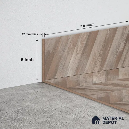 MDF Skirting TF 00468 I | 8 ft x 5 Inch | Compatible for Laminate Wood Floor LF 00302 E | Clean Edge Cover for Floor-Wall Gap
