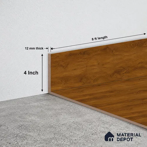 MDF Skirting Basic TF 00185 G | 8 ft x 4 Inch | Compatible for Laminate Wood Floor LF 00318 D | Clean Edge Cover for Floor-Wall Gap