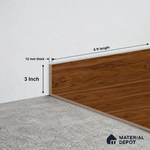 MDF Skirting Basic TF 00182 E | 8 ft x 3 Inch | Compatible for Laminate Wood Floor LF 00318 | Clean Edge Cover for Floor-Wall Gap