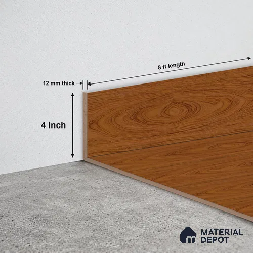 MDF Skirting Basic TF 00189 G | 8 ft x 4 Inch | Compatible for Laminate Wood Floor LF 00319 B | Clean Edge Cover for Floor-Wall Gap
