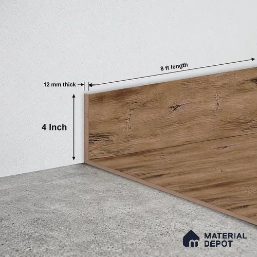 MDF Skirting Basic TF 00191 G | 8 ft x 4 Inch | Compatible for Laminate Wood Floor LF 00319 D | Clean Edge Cover for Floor-Wall Gap