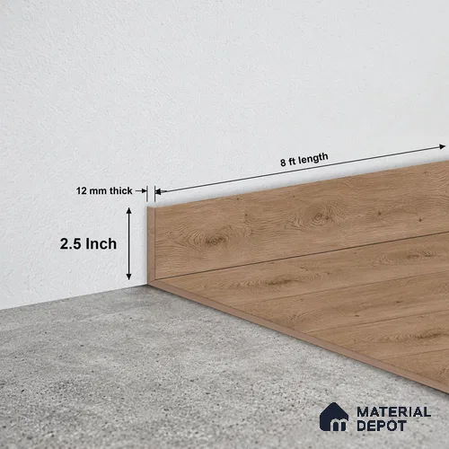 MDF Skirting Basic TF 00188 D | 8 ft x 2.5 Inch | Compatible for Laminate Wood Floor LF 00319 | Clean Edge Cover for Floor-Wall Gap