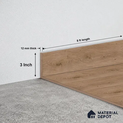 MDF Skirting Basic TF 00188 E | 8 ft x 3 Inch | Compatible for Laminate Wood Floor LF 00319 | Clean Edge Cover for Floor-Wall Gap