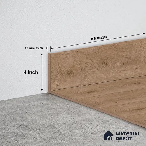 MDF Skirting Basic TF 00188 G | 8 ft x 4 Inch | Compatible for Laminate Wood Floor LF 00319 | Clean Edge Cover for Floor-Wall Gap