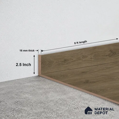 MDF Skirting | TF 00629 H | 8 ft x 2.5 Inch - 16 mm | Compatible for Laminate Wood Floor LF 00360 E | Clean Edge Cover for Floor-Wall Gap