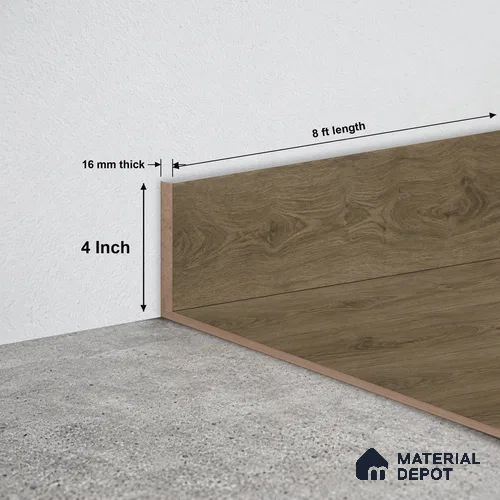 MDF Skirting | TF 00629 K | 8 ft x 4 Inch - 16 mm | Compatible for Laminate Wood Floor LF 00360 E | Clean Edge Cover for Floor-Wall Gap