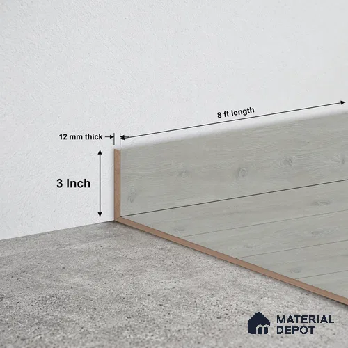 MDF Skirting Majestic TF 00212 E | 8 ft x 3 Inch | Compatible for Laminate Wood Floor LF 00322 E | Clean Edge Cover for Floor-Wall Gap