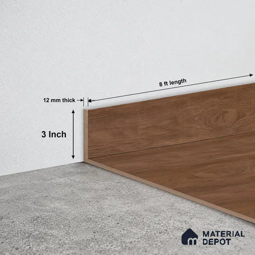 MDF Skirting | TF 00622 E | 8 ft x 3 Inch - 12 mm | Compatible for Laminate Wood Floor LF 00361 B | Clean Edge Cover for Floor-Wall Gap