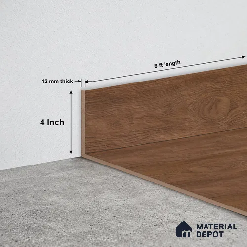 MDF Skirting | TF 00622 G | 8 ft x 4 Inch - 12 mm | Compatible for Laminate Wood Floor LF 00361 B | Clean Edge Cover for Floor-Wall Gap