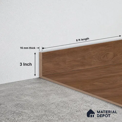 MDF Skirting | TF 00622 I | 8 ft x 3 Inch - 16 mm | Compatible for Laminate Wood Floor LF 00361 B | Clean Edge Cover for Floor-Wall Gap