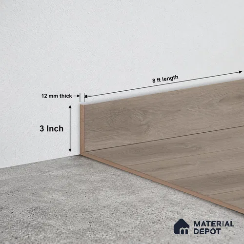 MDF Skirting | TF 00621 E | 8 ft x 3 Inch - 12 mm | Compatible for Laminate Wood Floor LF 00361 C | Clean Edge Cover for Floor-Wall Gap