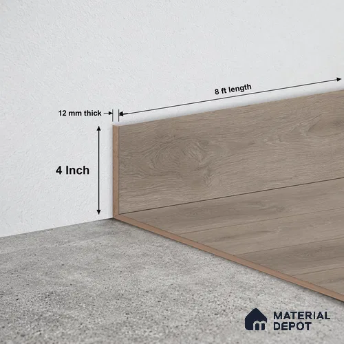 MDF Skirting | TF 00621 G | 8 ft x 4 Inch - 12 mm | Compatible for Laminate Wood Floor LF 00361 C | Clean Edge Cover for Floor-Wall Gap