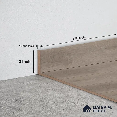 MDF Skirting | TF 00621 I | 8 ft x 3 Inch - 16 mm | Compatible for Laminate Wood Floor LF 00361 C | Clean Edge Cover for Floor-Wall Gap