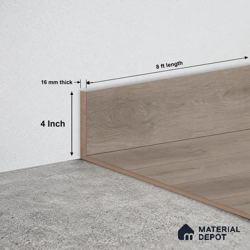 MDF Skirting | TF 00621 K | 8 ft x 4 Inch - 16 mm | Compatible for Laminate Wood Floor LF 00361 C | Clean Edge Cover for Floor-Wall Gap