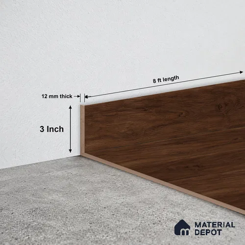 MDF Skirting | TF 00620 E | 8 ft x 3 Inch - 12 mm | Compatible for Laminate Wood Floor LF 00361 E | Clean Edge Cover for Floor-Wall Gap