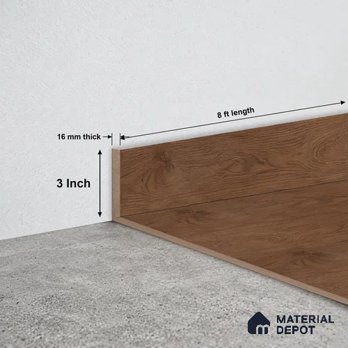 MDF Skirting | TF 00627 I | 8 ft x 3 Inch - 16 mm | Compatible for Laminate Wood Floor LF 00349 B | Clean Edge Cover for Floor-Wall Gap