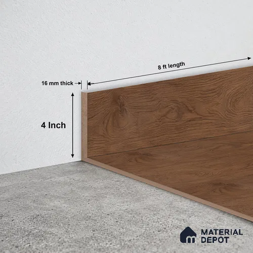 MDF Skirting | TF 00627 K | 8 ft x 4 Inch - 16 mm | Compatible for Laminate Wood Floor LF 00349 B | Clean Edge Cover for Floor-Wall Gap