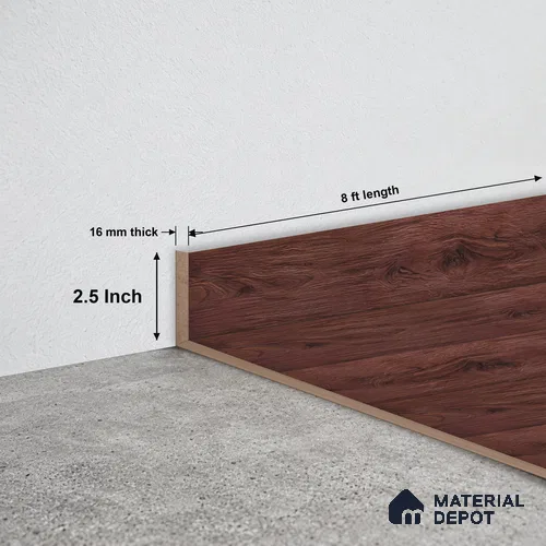 MDF Skirting | TF 00626 H | 8 ft x 2.5 Inch - 16 mm | Compatible for Laminate Wood Floor LF 00349 C | Clean Edge Cover for Floor-Wall Gap