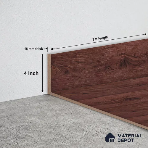 MDF Skirting | TF 00626 K | 8 ft x 4 Inch - 16 mm | Compatible for Laminate Wood Floor LF 00349 C | Clean Edge Cover for Floor-Wall Gap