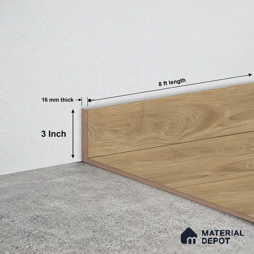 MDF Skirting | TF 00624 I | 8 ft x 3 Inch - 16 mm | Compatible for Laminate Wood Floor LF 00349 F | Clean Edge Cover for Floor-Wall Gap