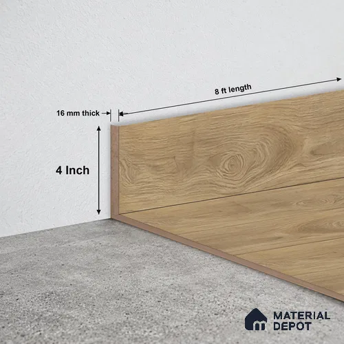 MDF Skirting | TF 00624 K | 8 ft x 4 Inch - 16 mm | Compatible for Laminate Wood Floor LF 00349 F | Clean Edge Cover for Floor-Wall Gap