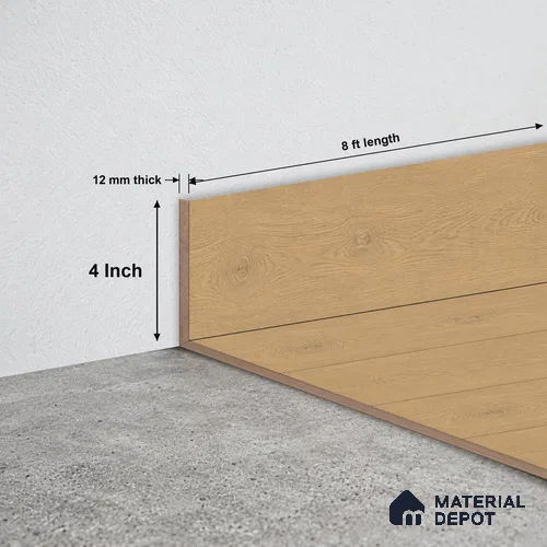 MDF Skirting Velora 8 TF 00496 G | 8 ft x 4 Inch | Compatible for Laminate Wood Floor LF 00357 D | Clean Edge Cover for Floor-Wall Gap