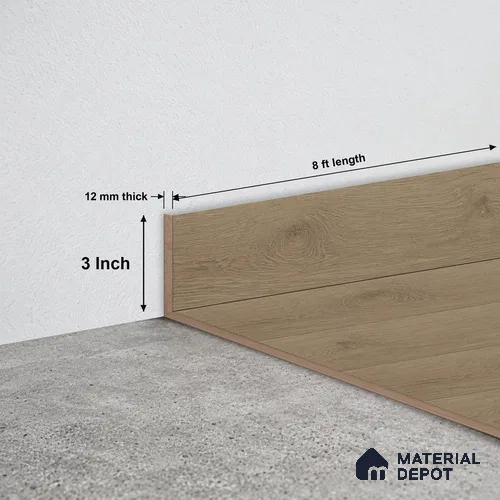 MDF Skirting Velora 8 TF 00593 E | 8 ft x 3 Inch - 12 mm | Compatible for Laminate Wood Floor LF 00362 | Clean Edge Cover for Floor-Wall Gap