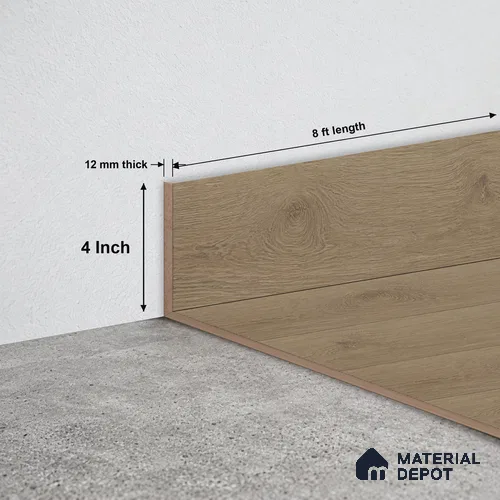 MDF Skirting Velora 8 TF 00593 G | 8 ft x 4 Inch - 12 mm | Compatible for Laminate Wood Floor LF 00362 | Clean Edge Cover for Floor-Wall Gap