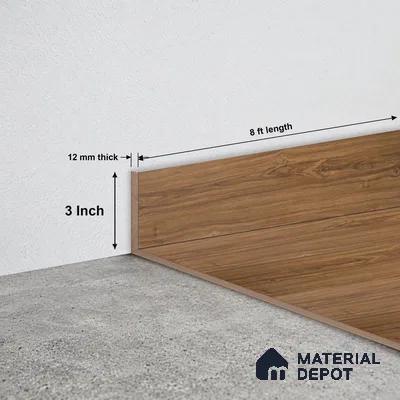 MDF Skirting Aristo PM 00347 E | 8 ft x 3 Inch - 12 mm | Compatible for Laminate Wood Floor LF 00242 | Clean Edge Cover for Floor-Wall Gap