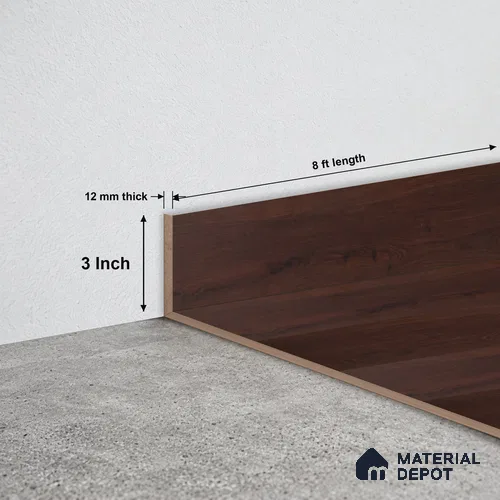 MDF Skirting Aristo Premium PM 00367 E | 8 ft x 3 Inch - 12 mm | Compatible for Laminate Wood Floor LF 00244 | Clean Edge Cover for Floor-Wall Gap
